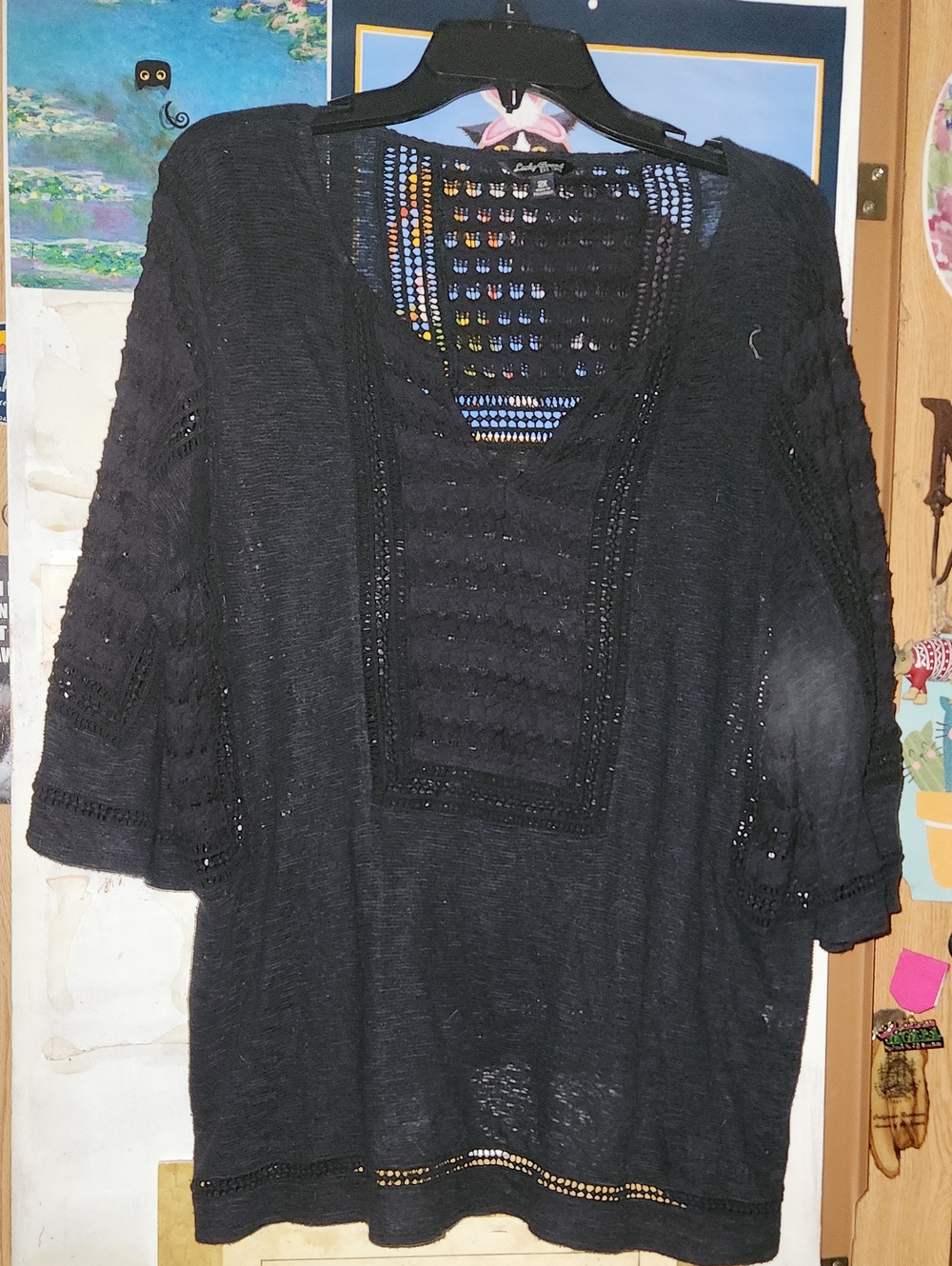 Lucky Brand Black Crochet Knit Tunic